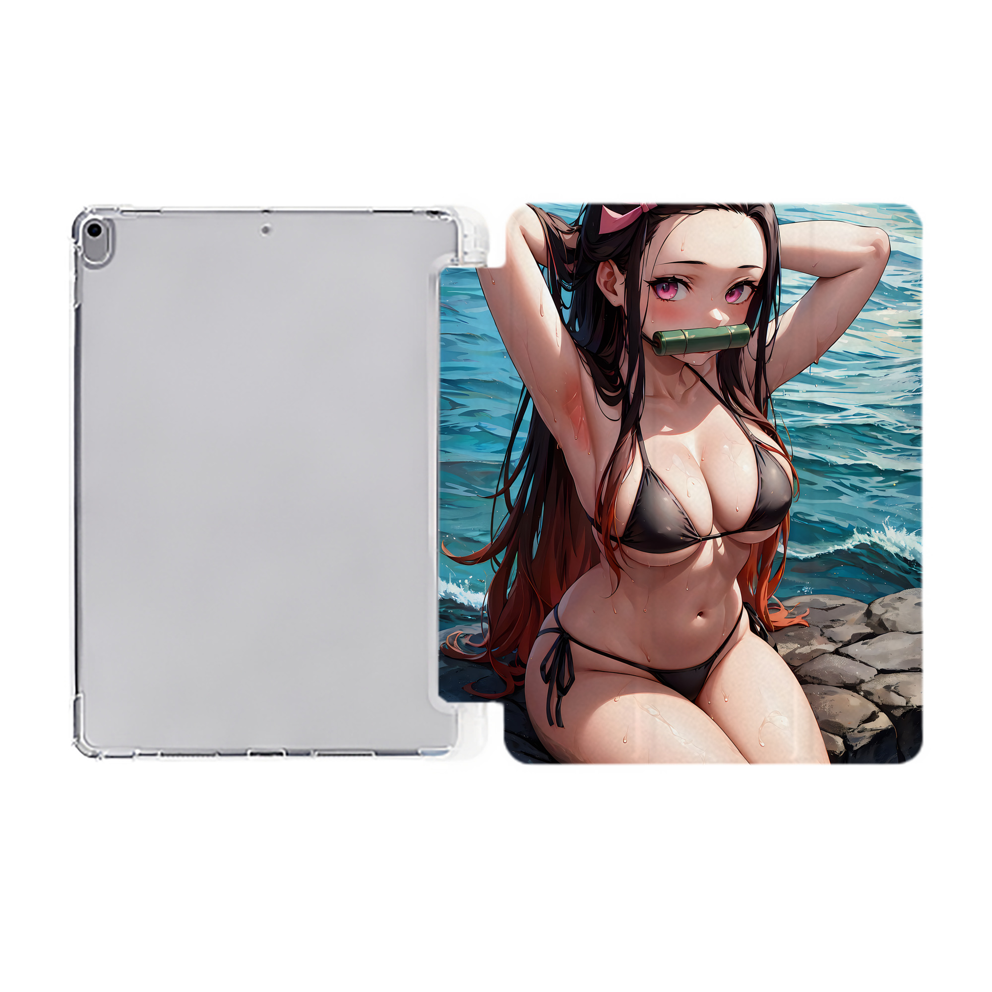 （画像用） 鬼滅の刃（きめつのやいば）竈門 禰󠄀豆子／かまど ねずこ Kamado Nezuko IPad ケース ペン収納付き 三つ折りスタンド PUレザー×シリコン 対応機種9.5/10.5/10.9インチ